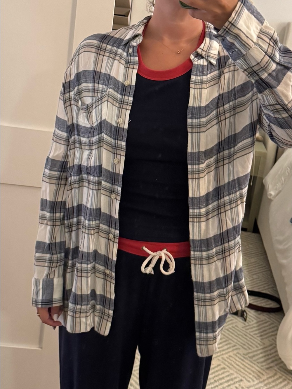 BDG Plaid Button-Down Shirt Jacket in Blue and White
